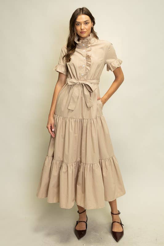 Tiered Ruffle Collar Shirt Dress