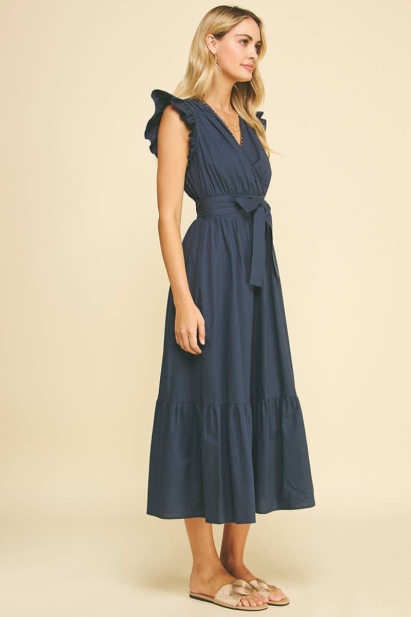 Eyelet Detail Belted Midi Dress