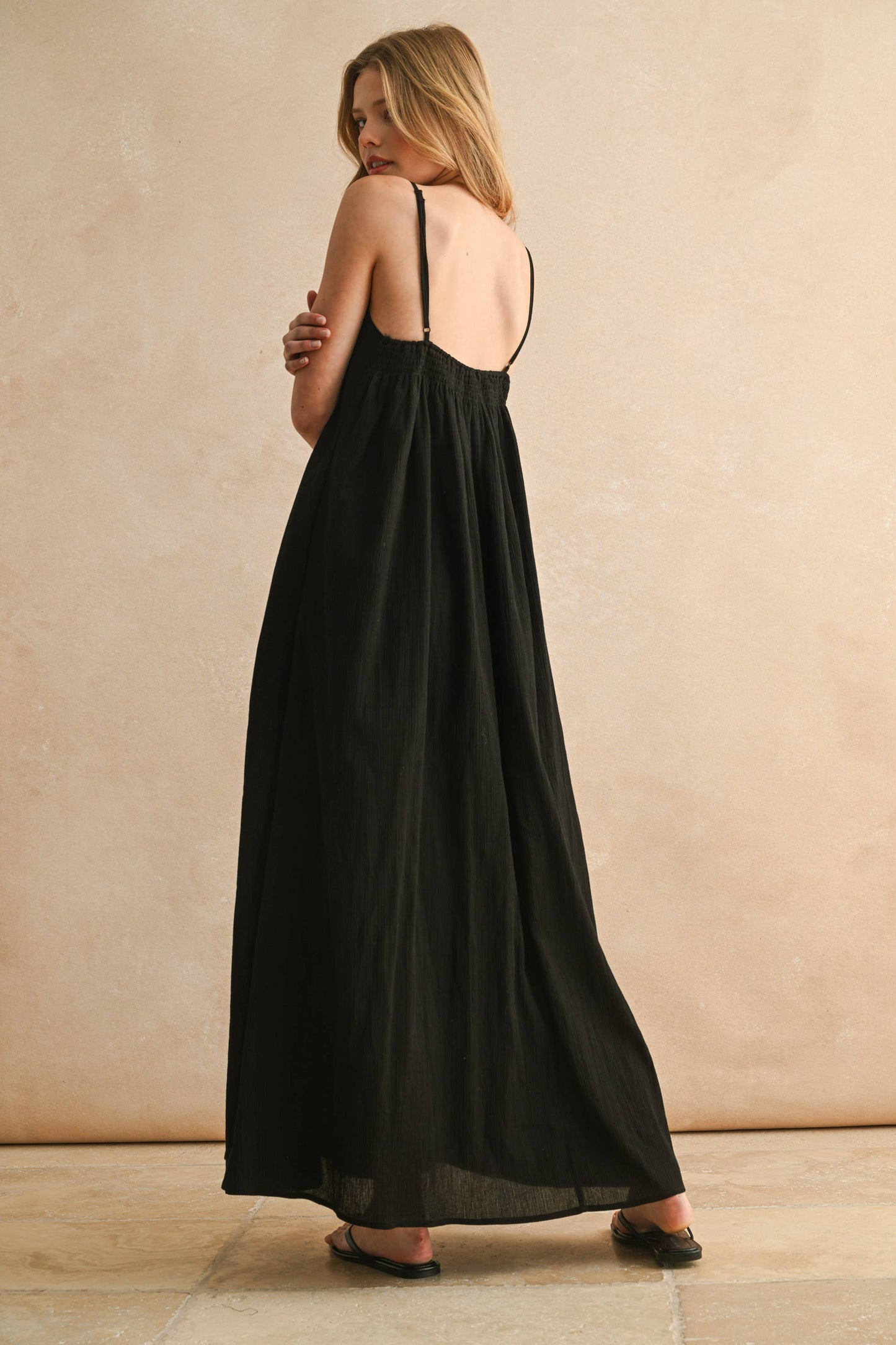 Black Straw Trimed Dress