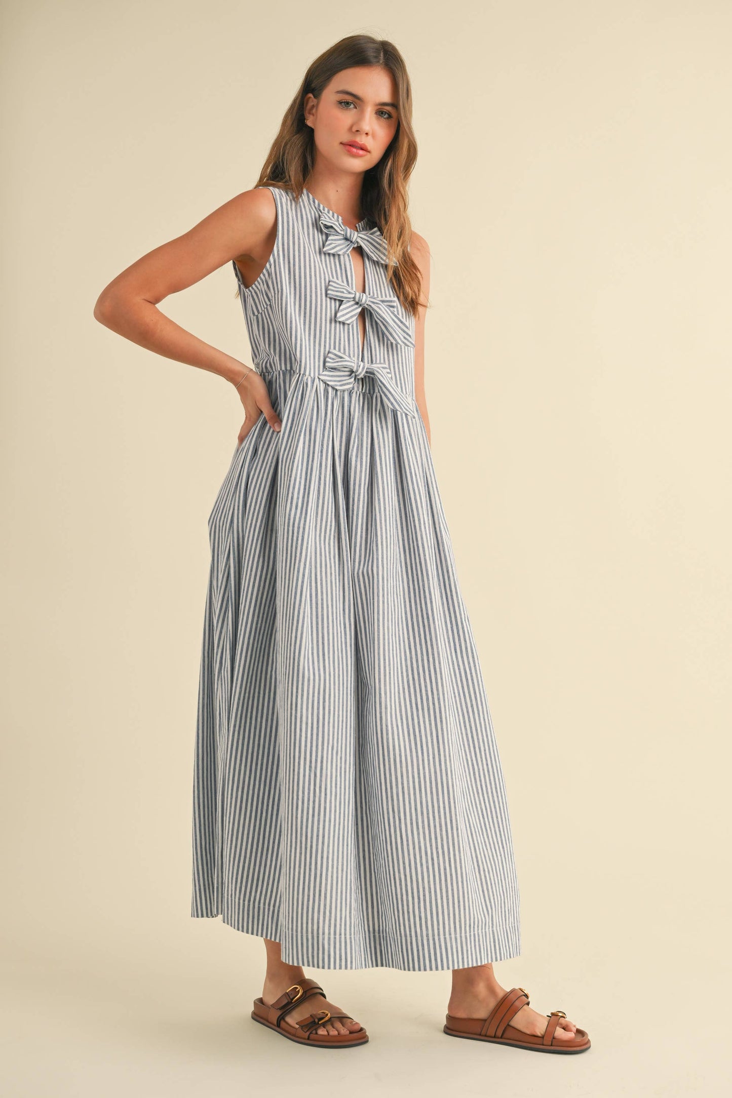 Blue Striped Bow Dress