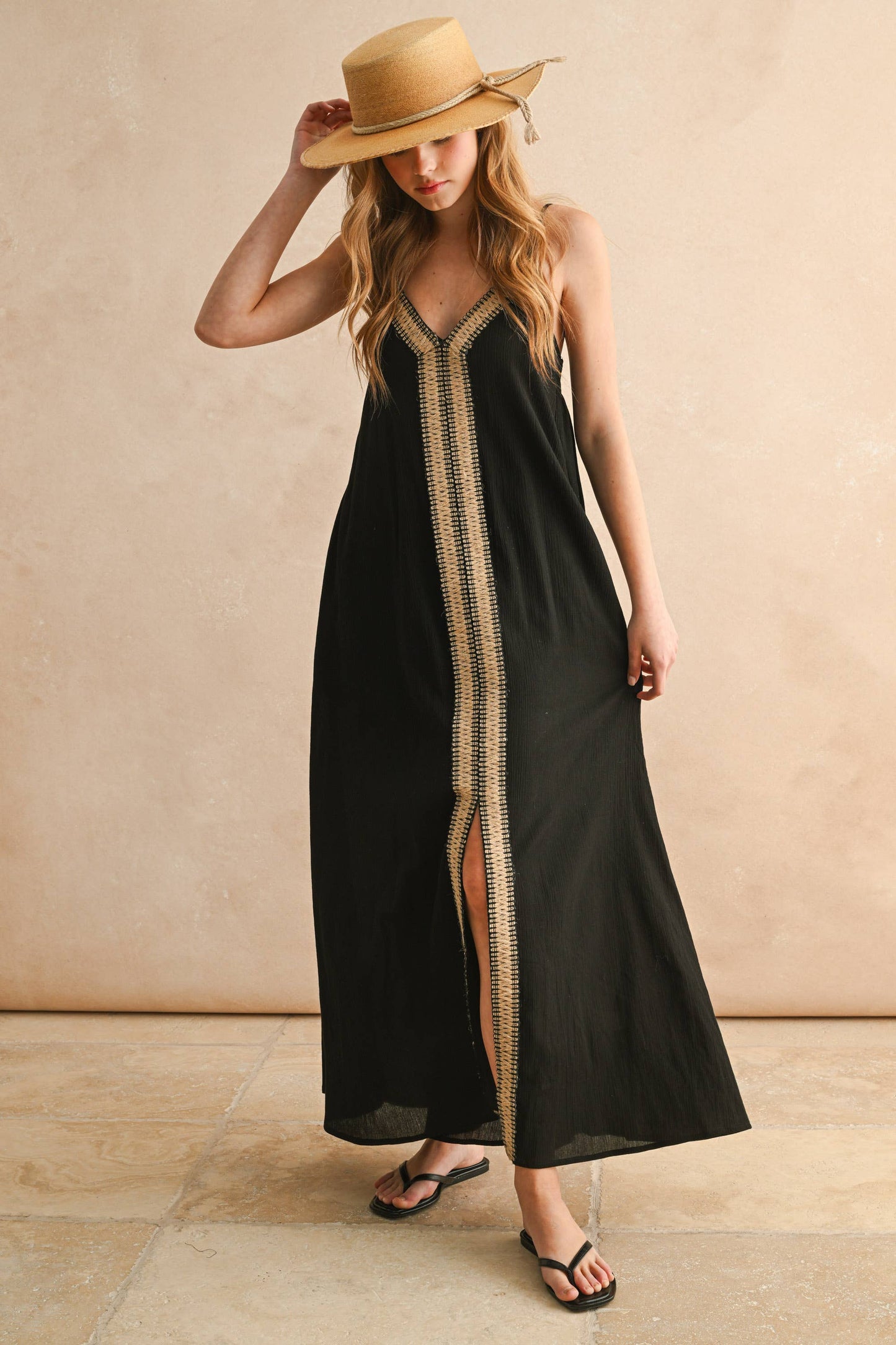 Black Straw Trimed Dress
