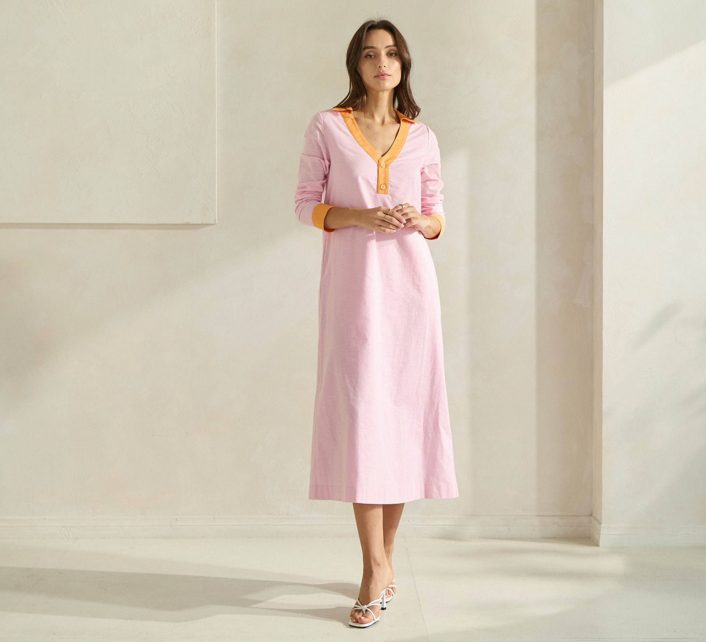 Contrast Trim Linen Dress