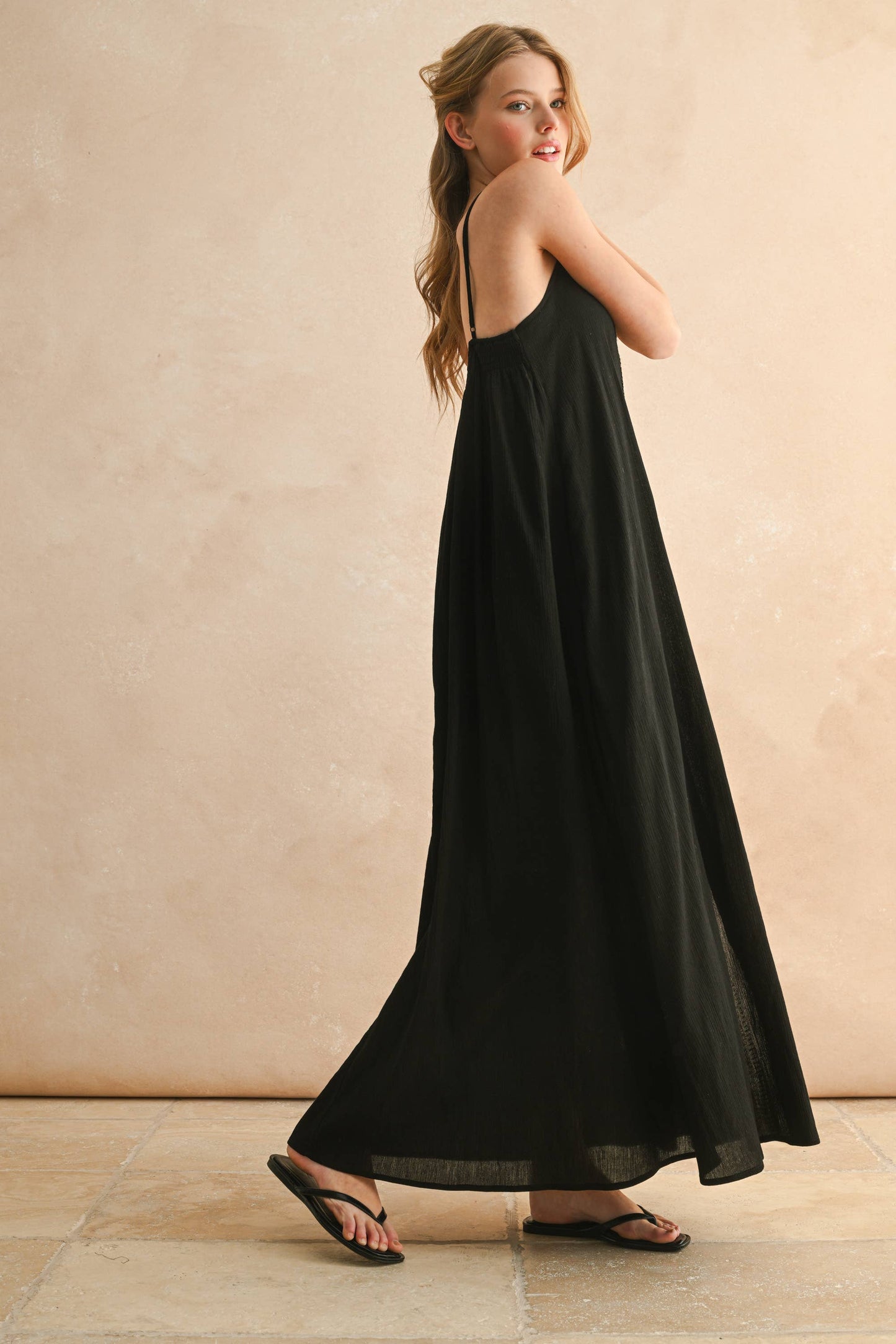 Black Straw Trimed Dress