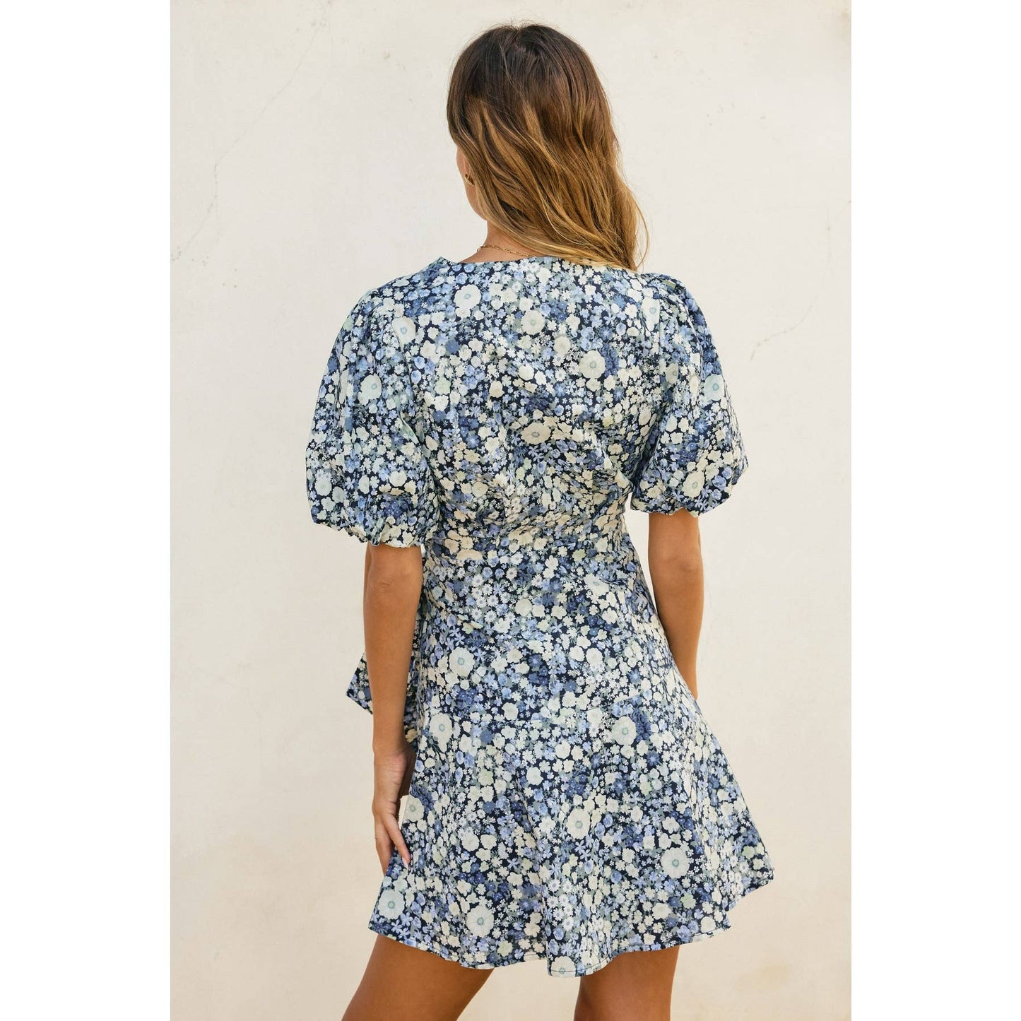 Field Daisies Puff Sleeve Mini Wrap Dress