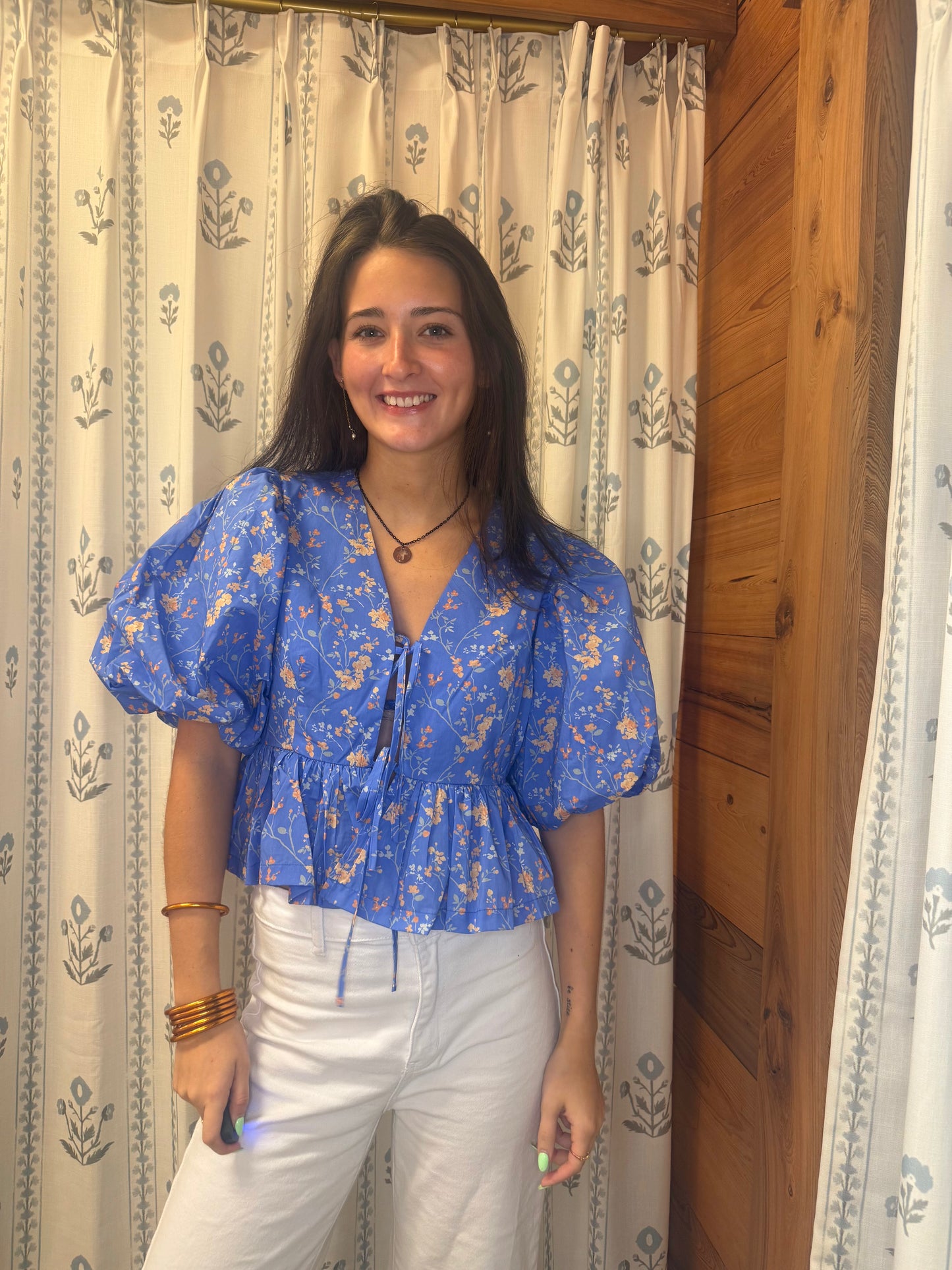 Floral Printed Tie Front Top