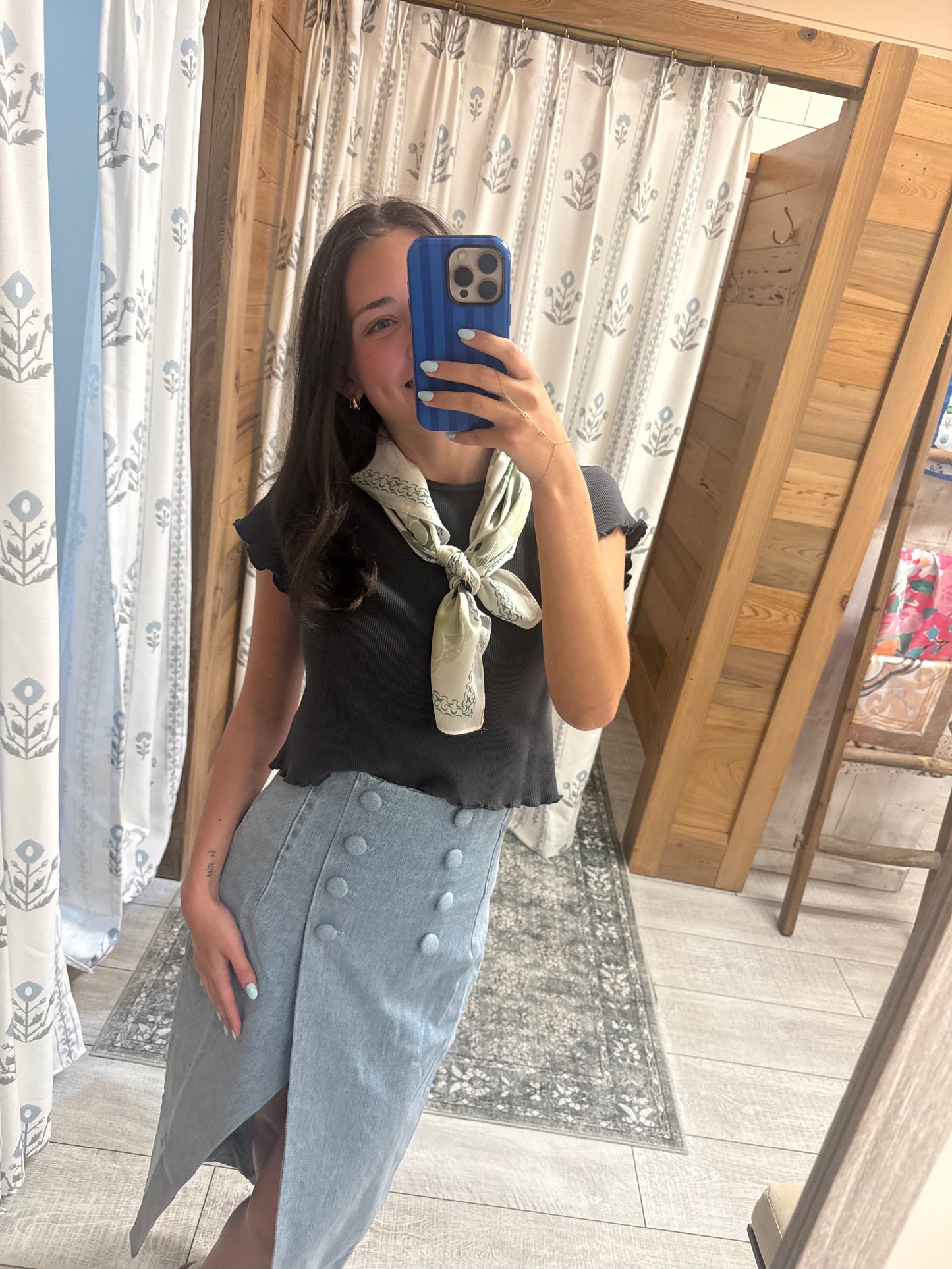 High Waisted Denim Midi