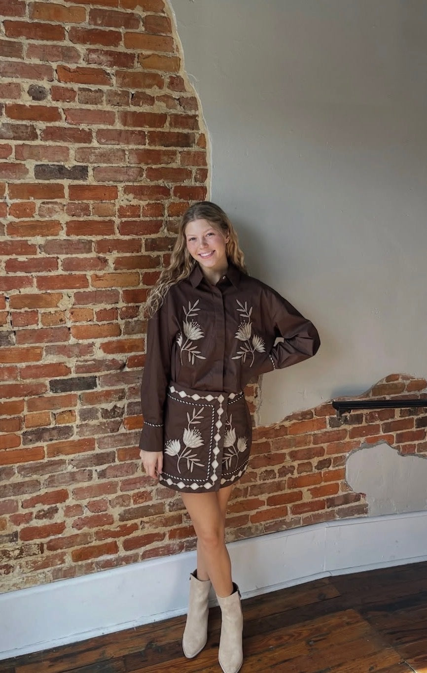 Brown Mini Skirt Set