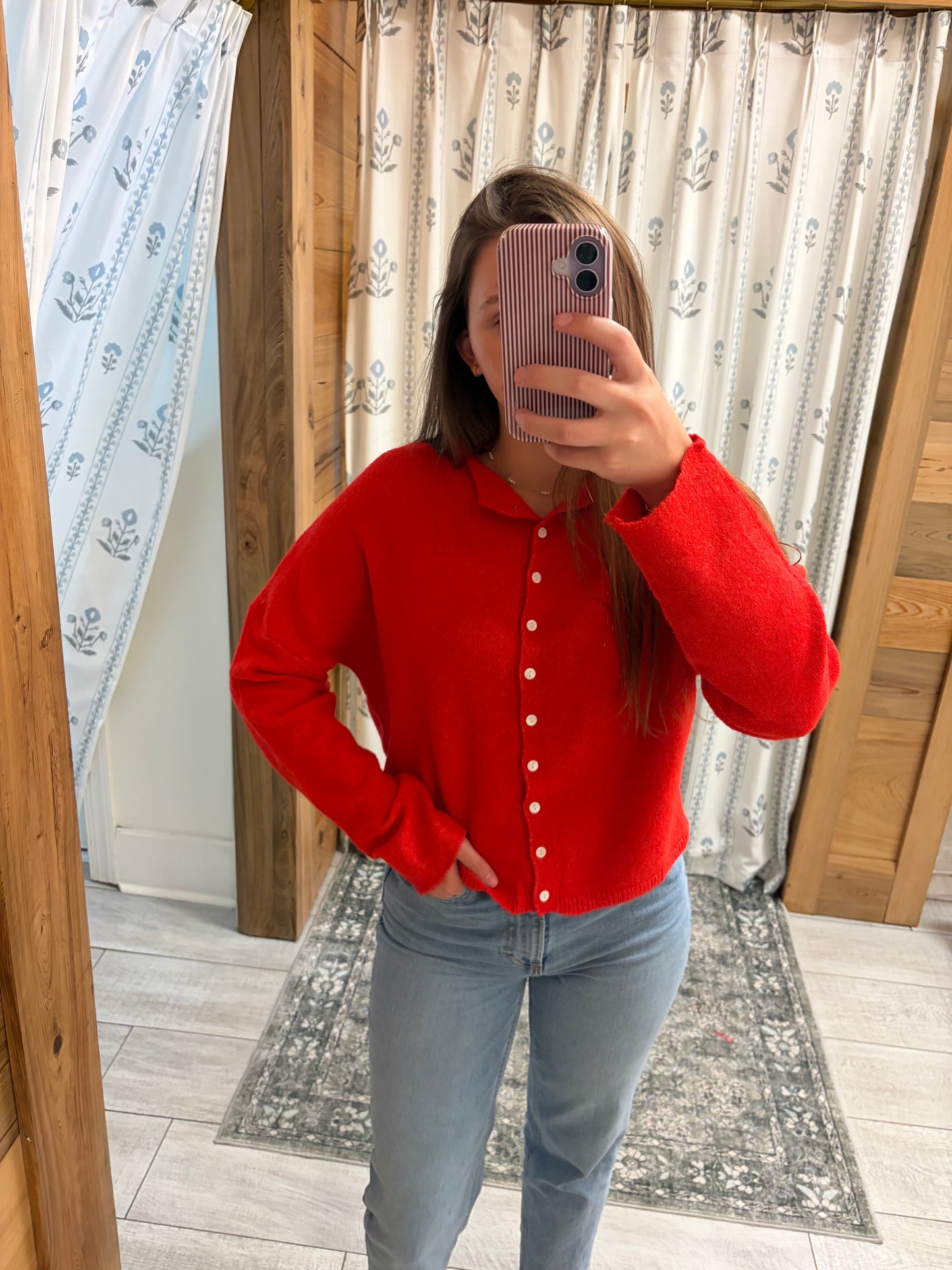 Button Down Cardigan- Cherry Pop