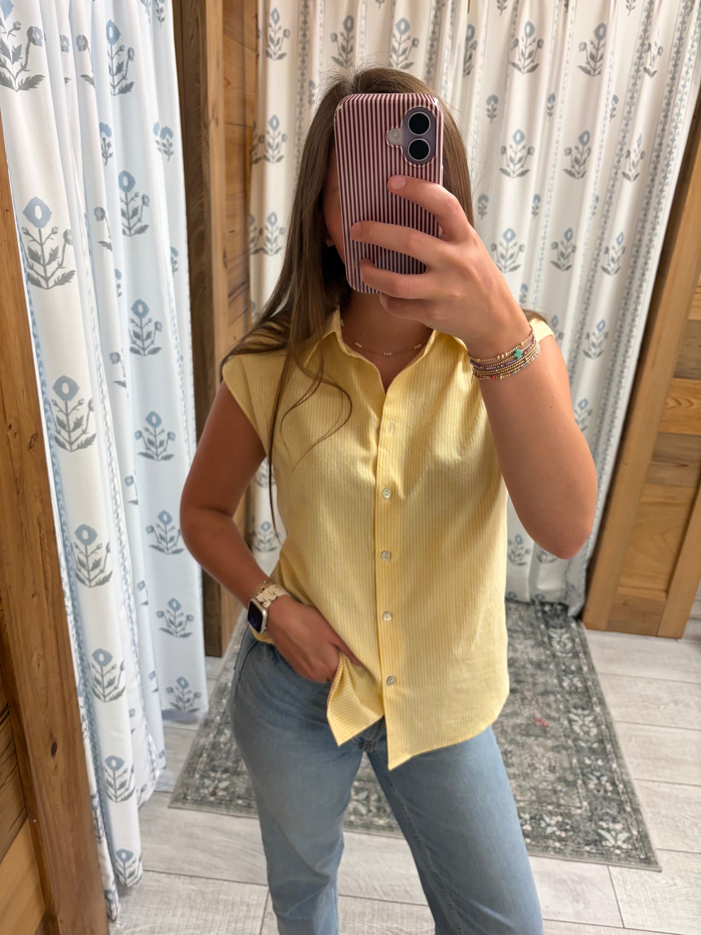 Striped Cinch Tie Back Blouse
