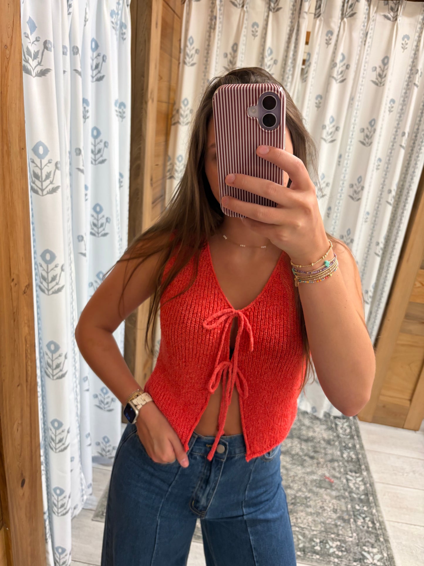 Red Knit Tied Vest