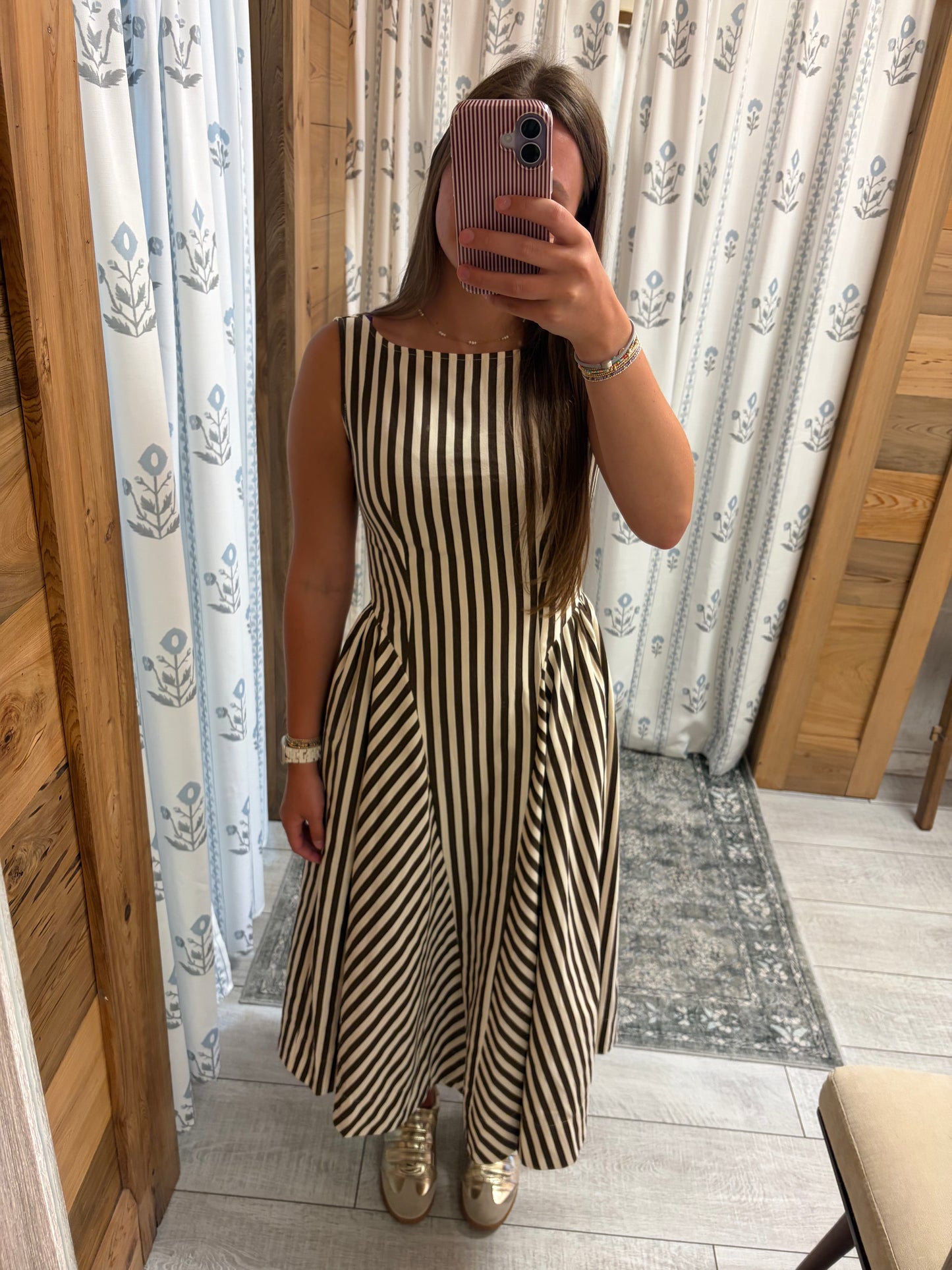 Brown Stripe Midi Dress