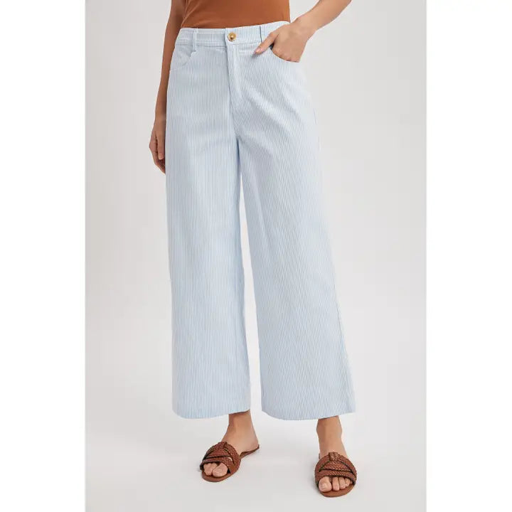 Blue and White Striped Wide Leg Pants