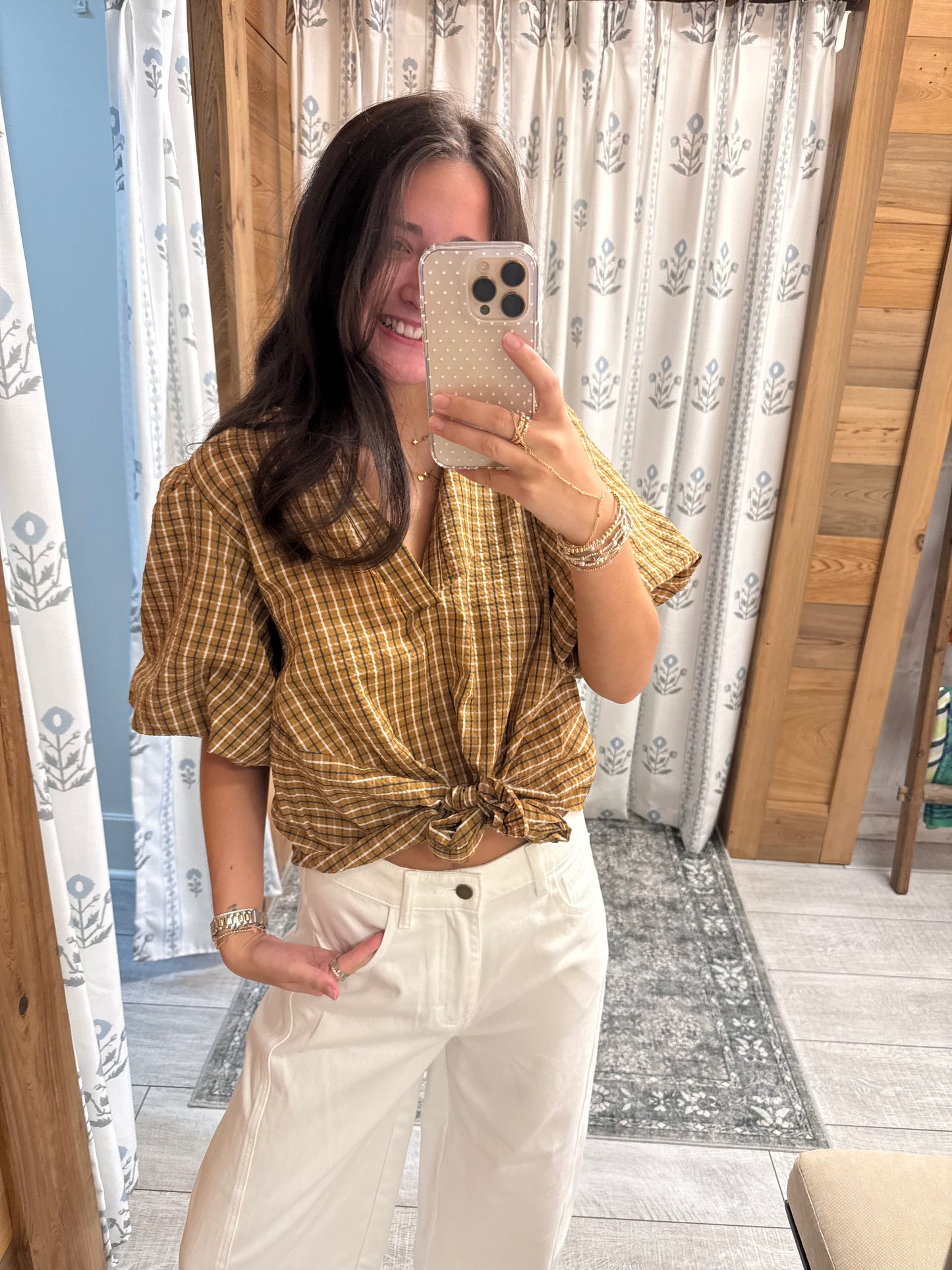 Camel Plaid Top