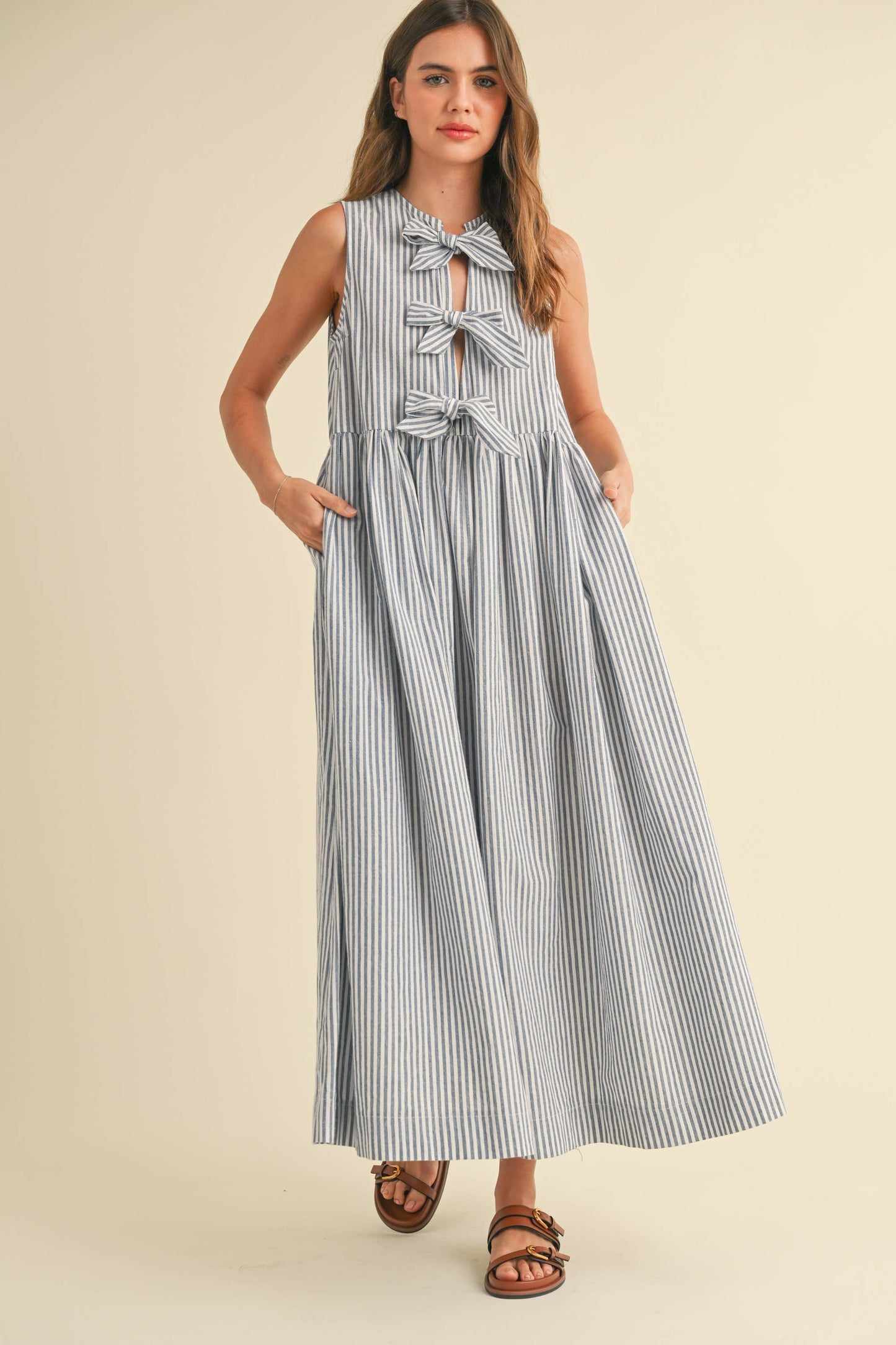 Blue Striped Bow Dress