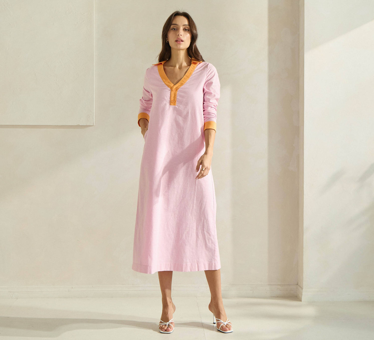 Contrast Trim Linen Dress