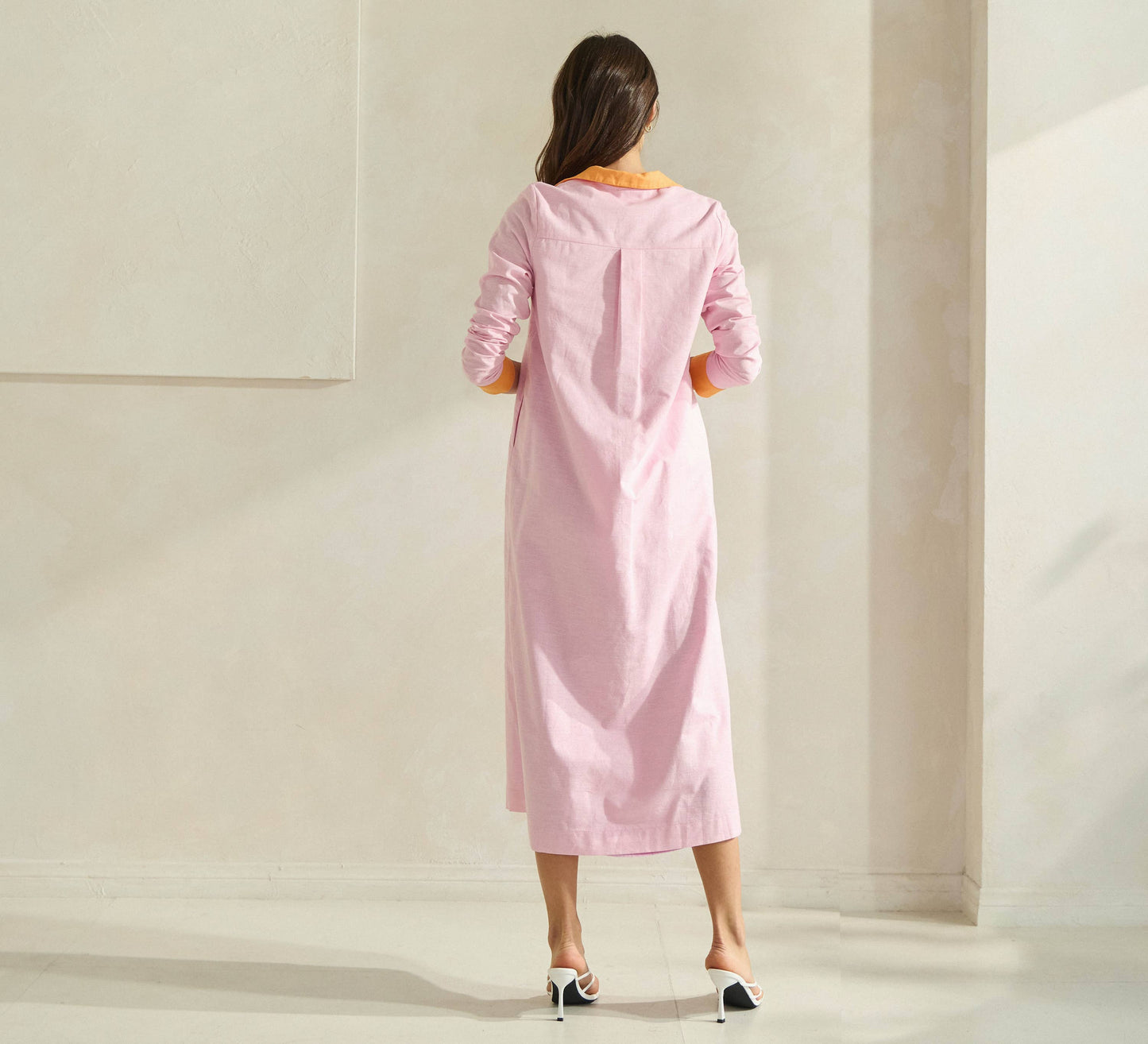 Contrast Trim Linen Dress