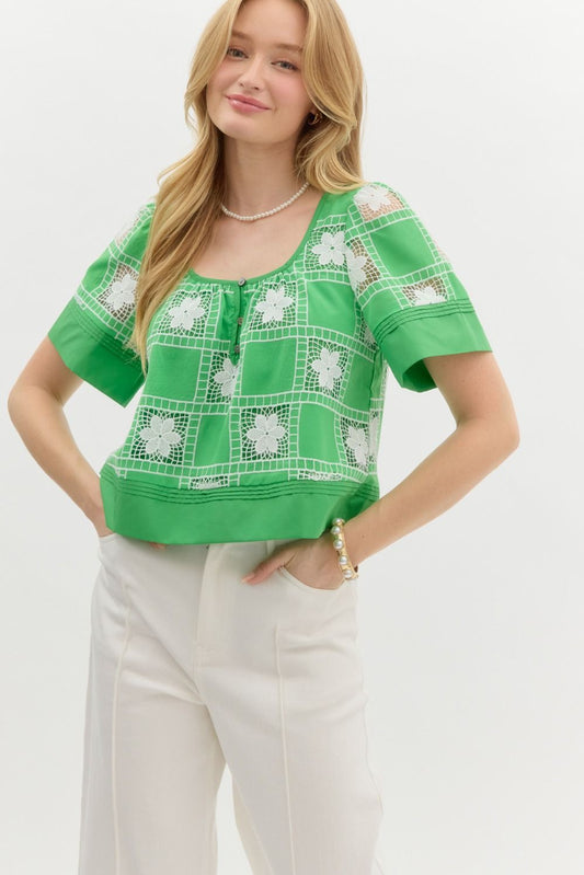 Floral Crochet Short Banded Crop Top