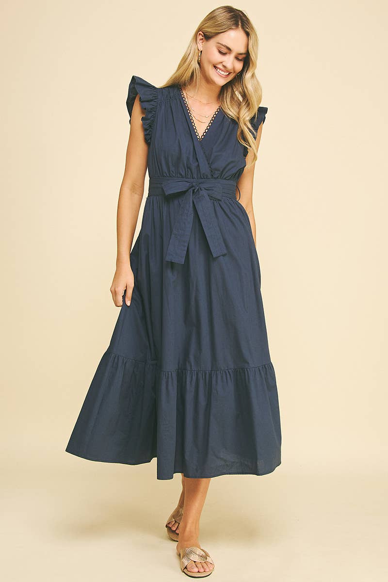 Eyelet Detail Belted Midi Dress