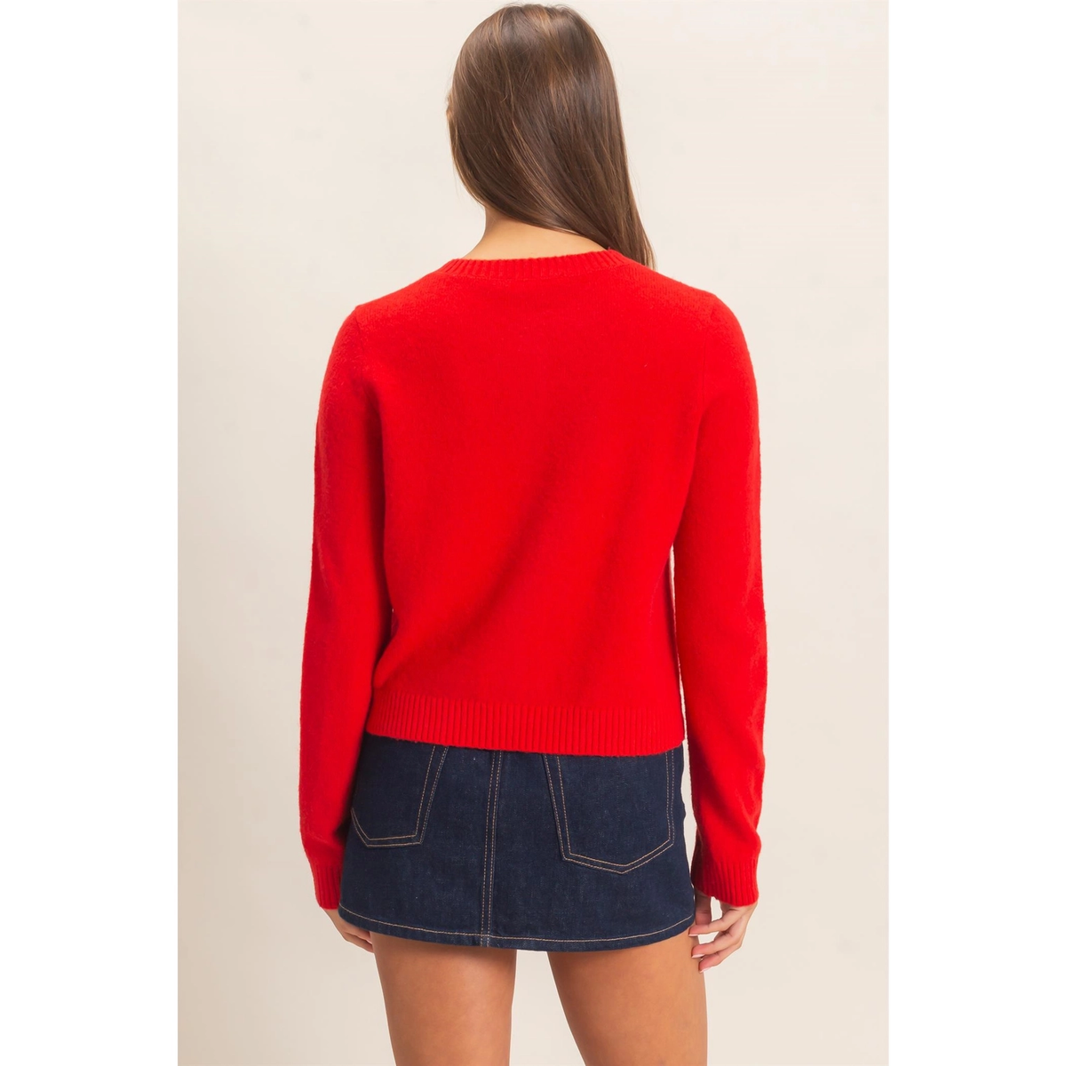 Red Crew Neck Cardigan