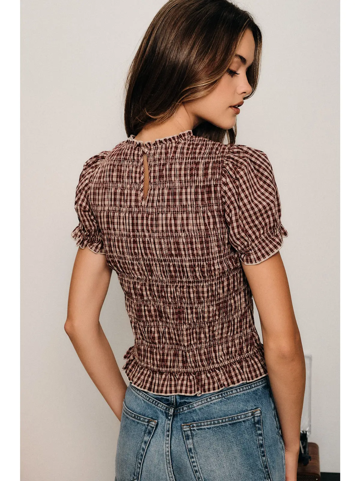 Smocked Gingham Top