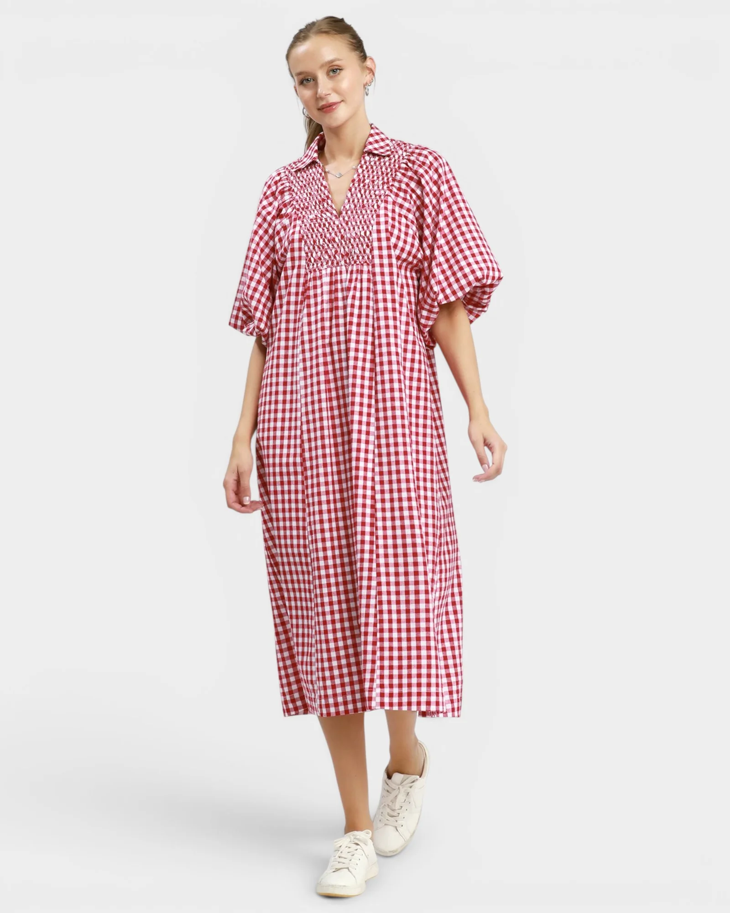 Crimson Gingham Smocked Midi