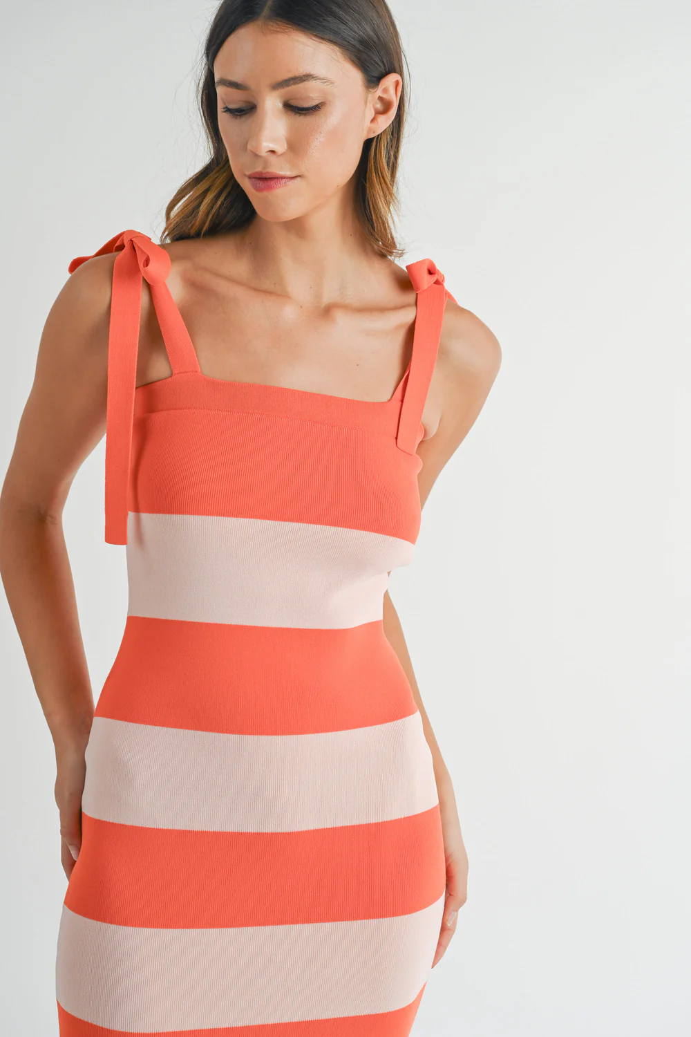 BOW SHOULDER STRIPE MAXI