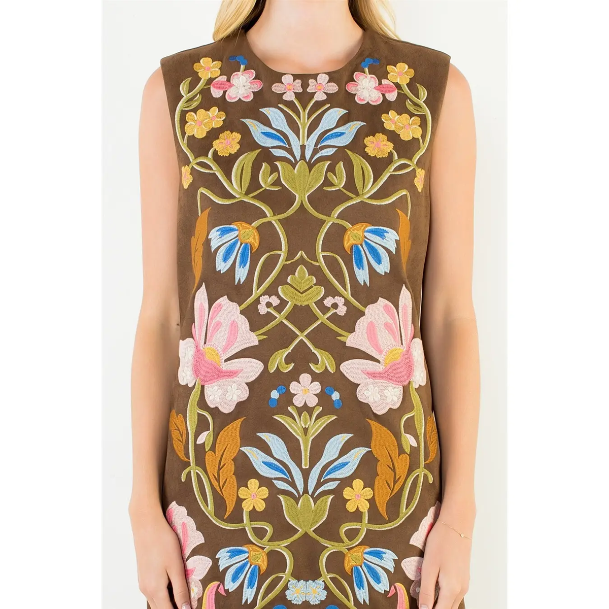 Flower Suede Sleeveless Dress