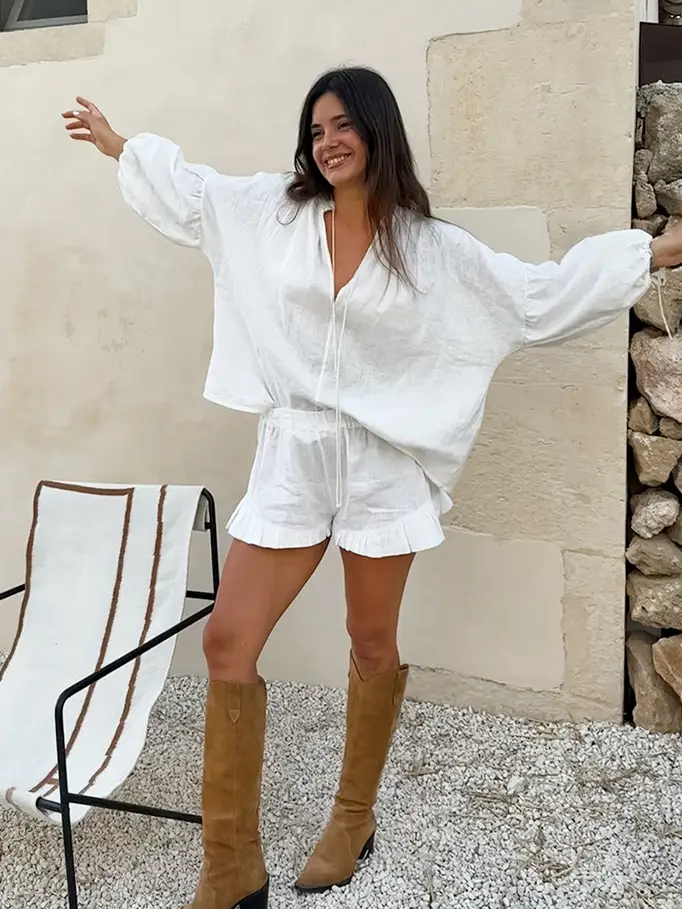 Cotton Linen V-Neck Top