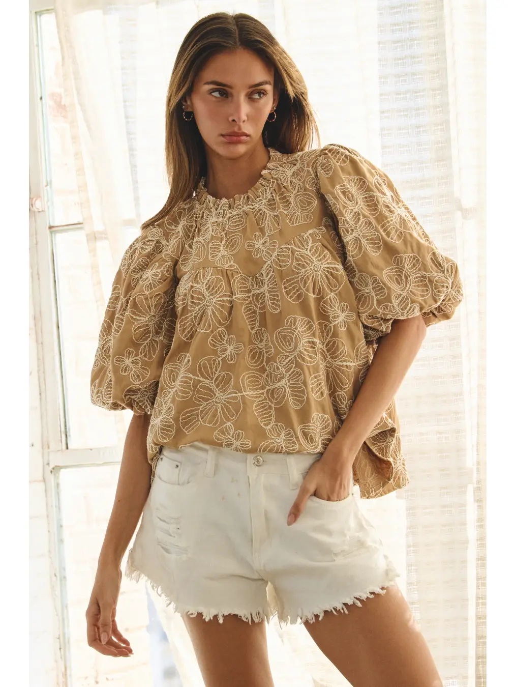 Embroidered Babydoll Blouse