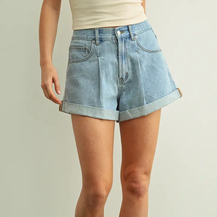 Cuffed Denim Shorts
