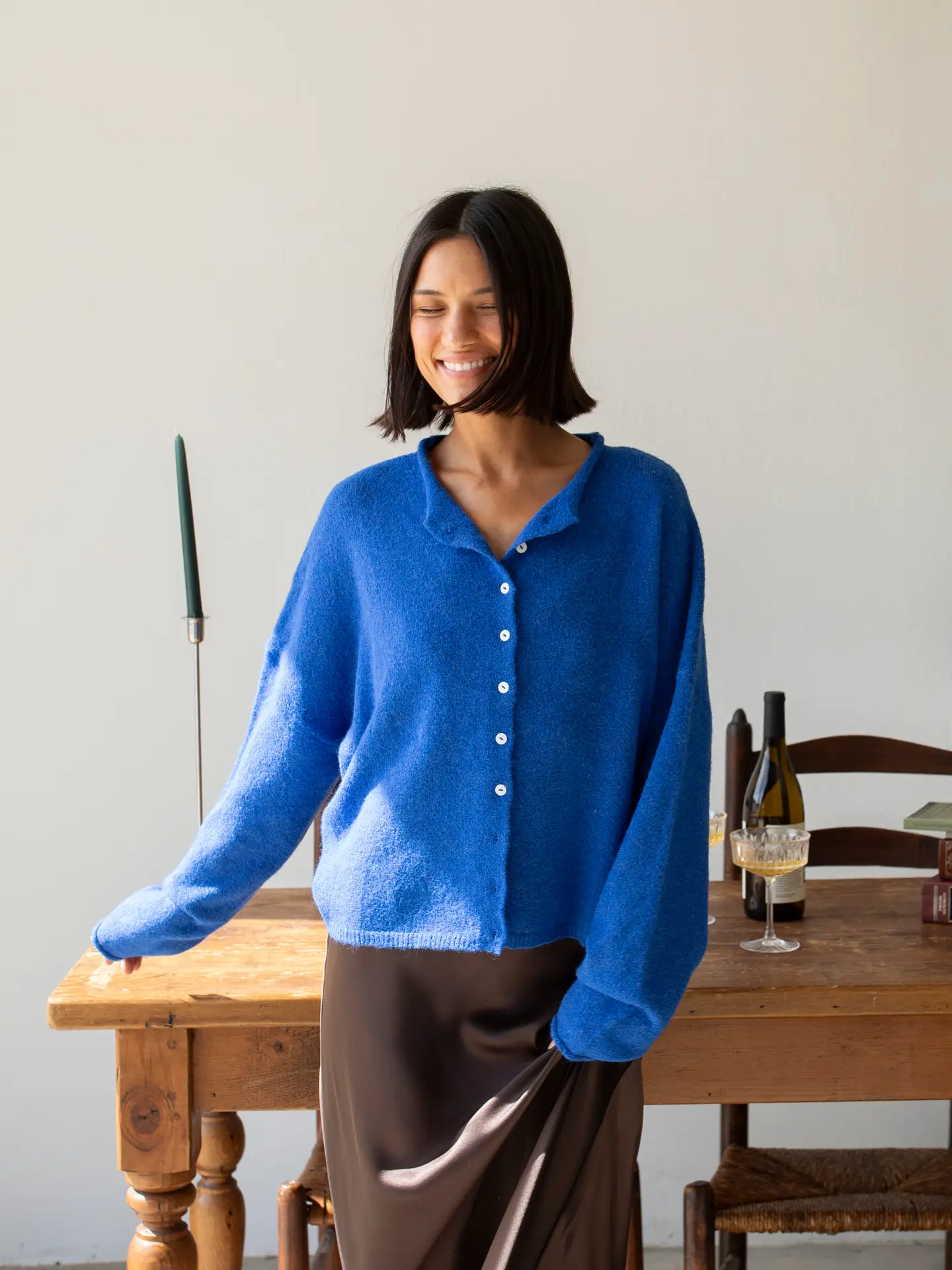 Button Down Cardigan-Royal Blue