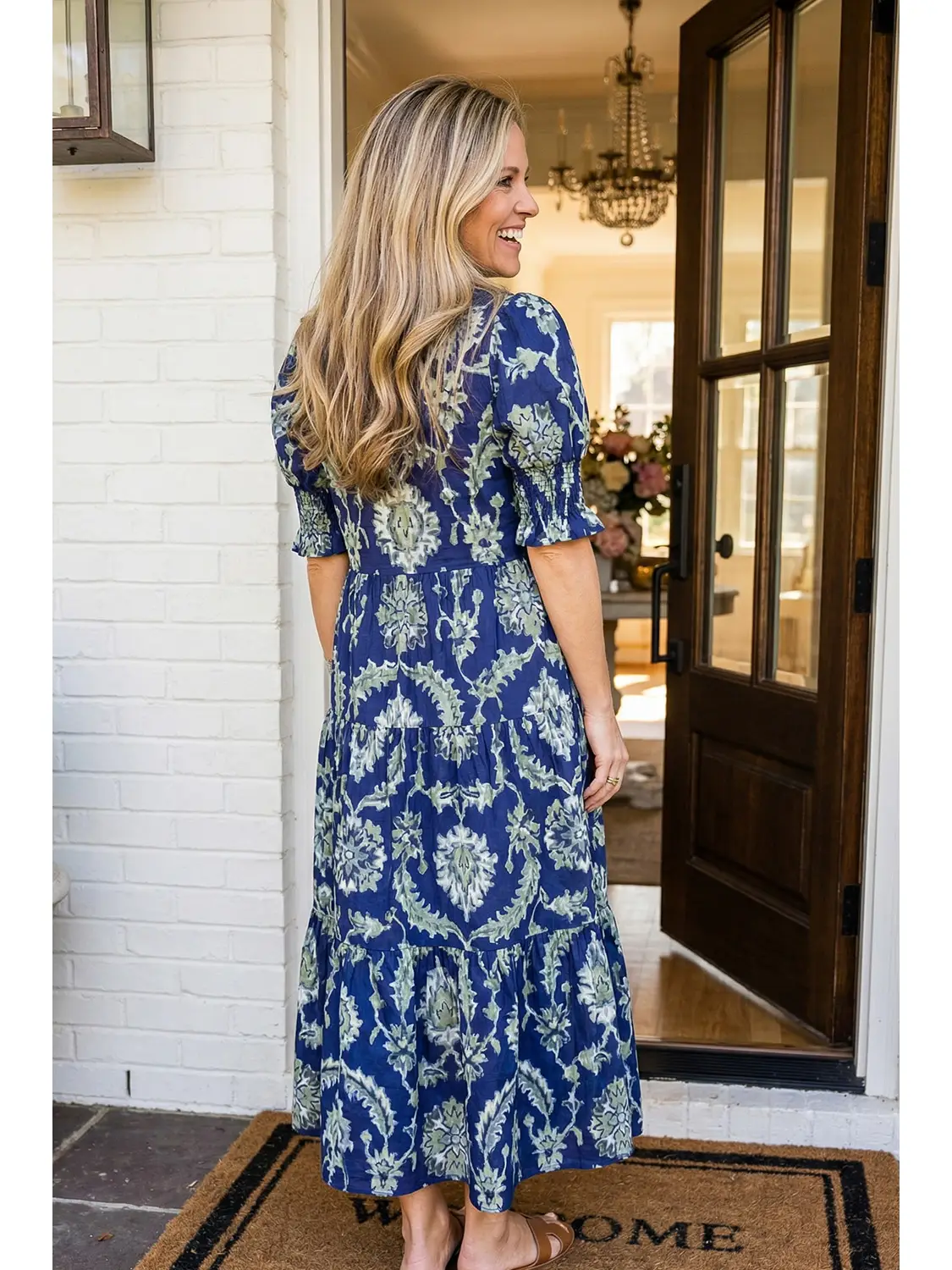 Floral Print Frilled Collar Long Dress