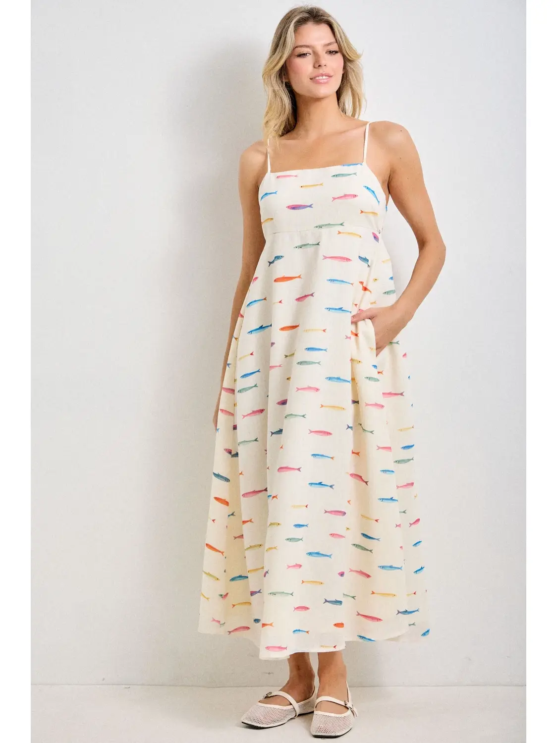 colorful midi dress Fish Print Sleeveless Midi Dress