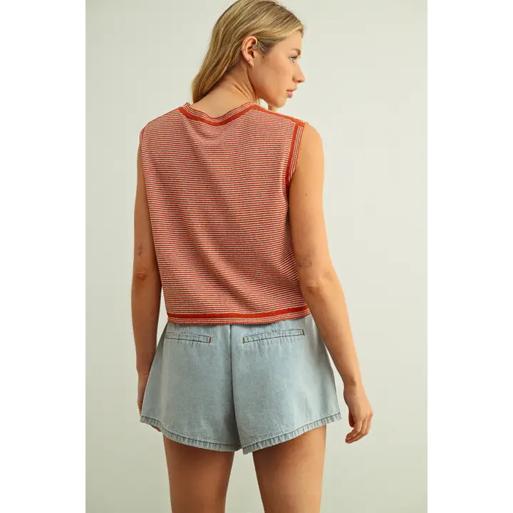 Pinstriped Sleeveless Knit Top