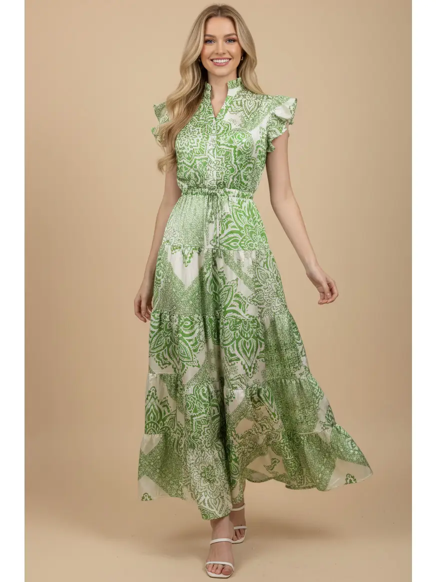 Paisley Print Tiered Maxi Dress