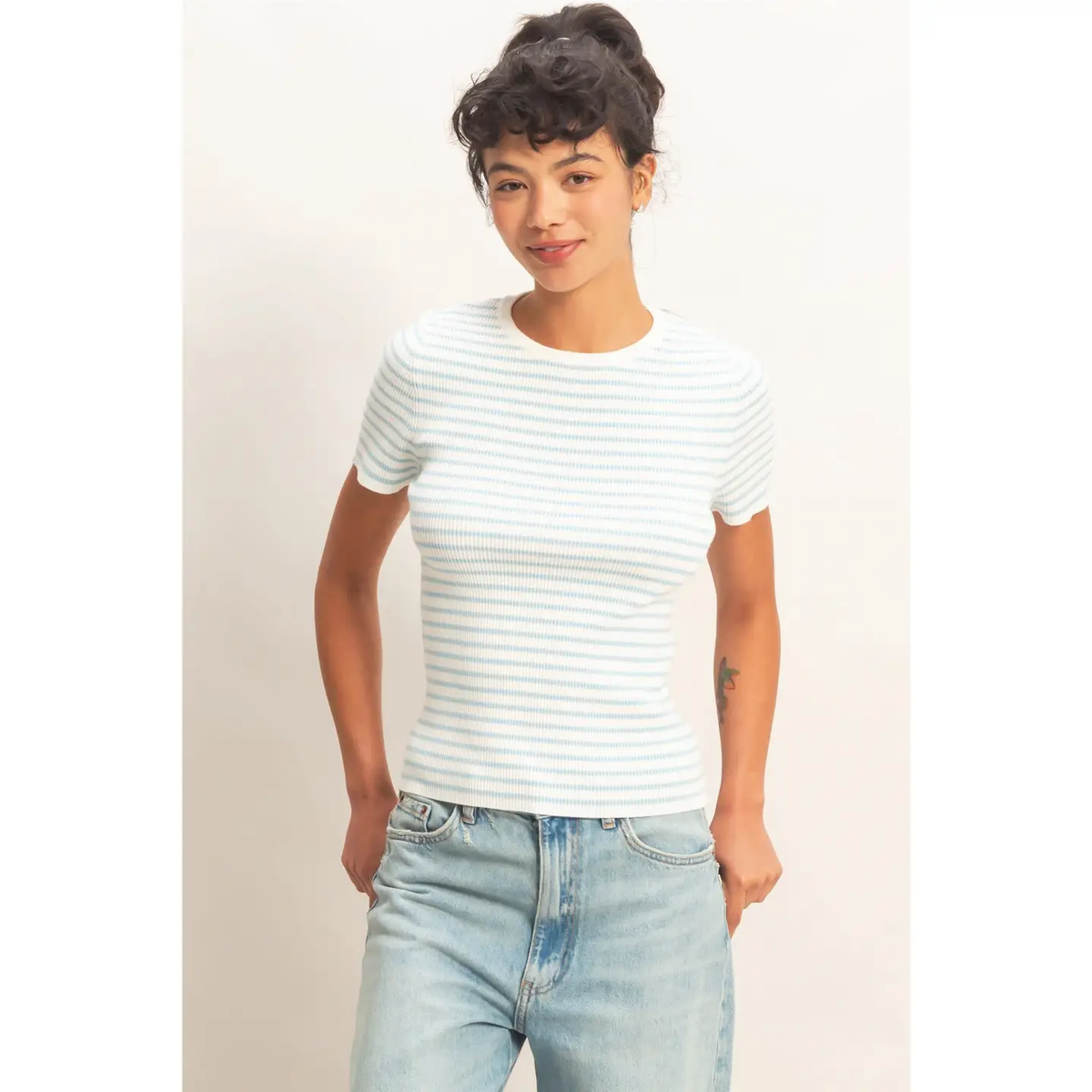 Striped Ribbed Short Sleeve