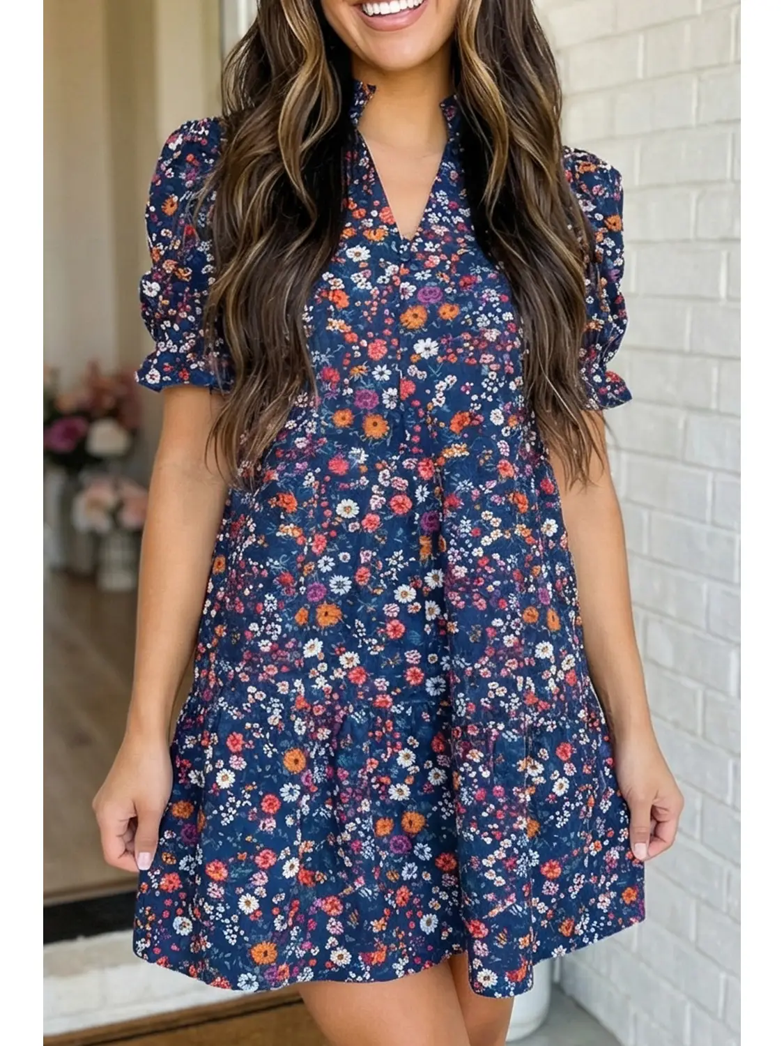 Daisy Floral Puff Sleeve Mini Dress