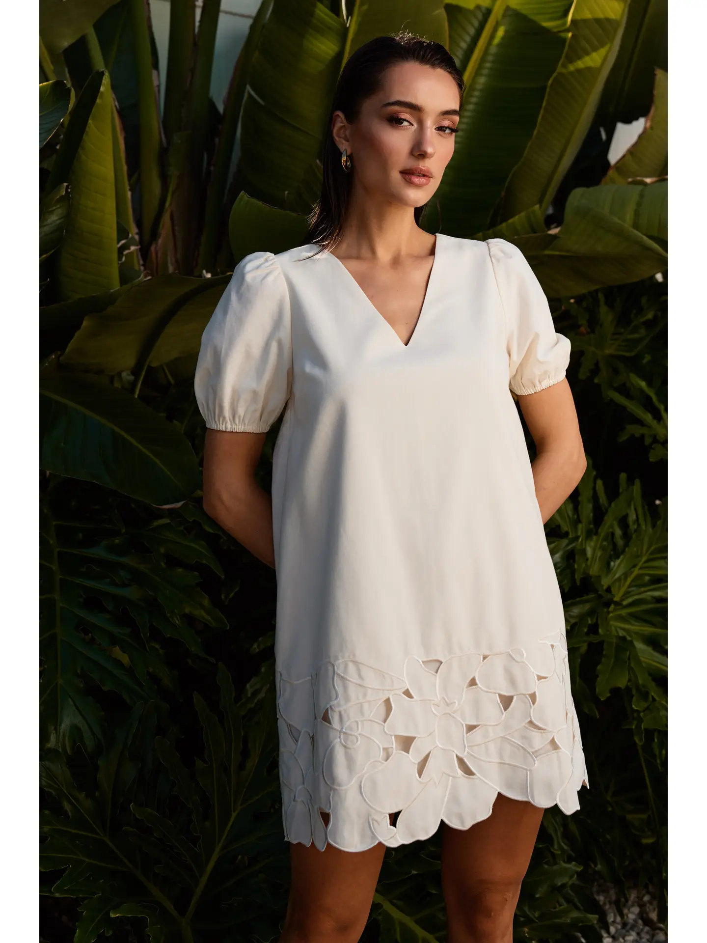 Embroidered Cutout Linen Mini Dress