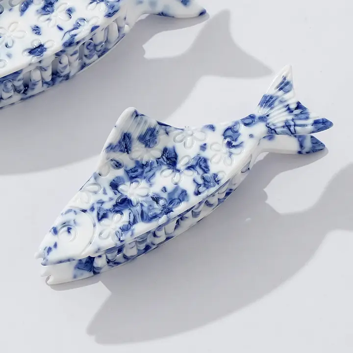 Coastal Blue Floral Fish Claw Clip