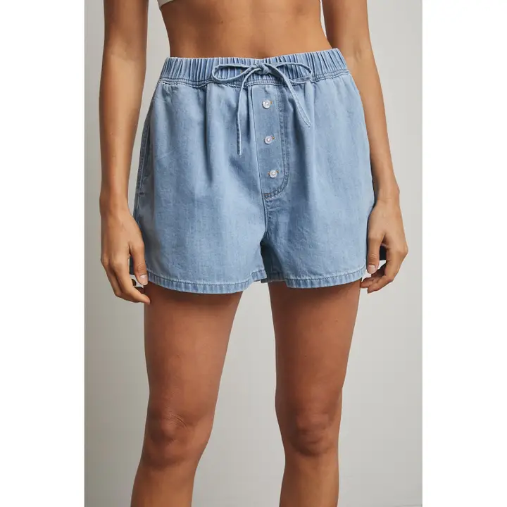 Button Front Drawstring Denim Shorts