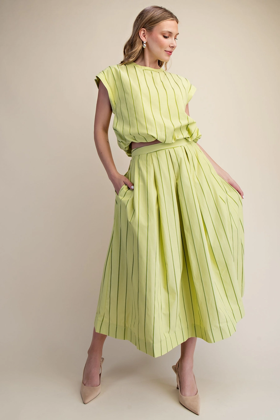 Pleated Stripe Skirt