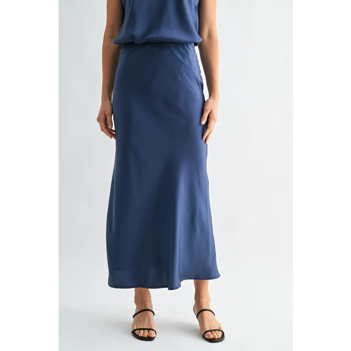 Navy Satin Maxi Skirt