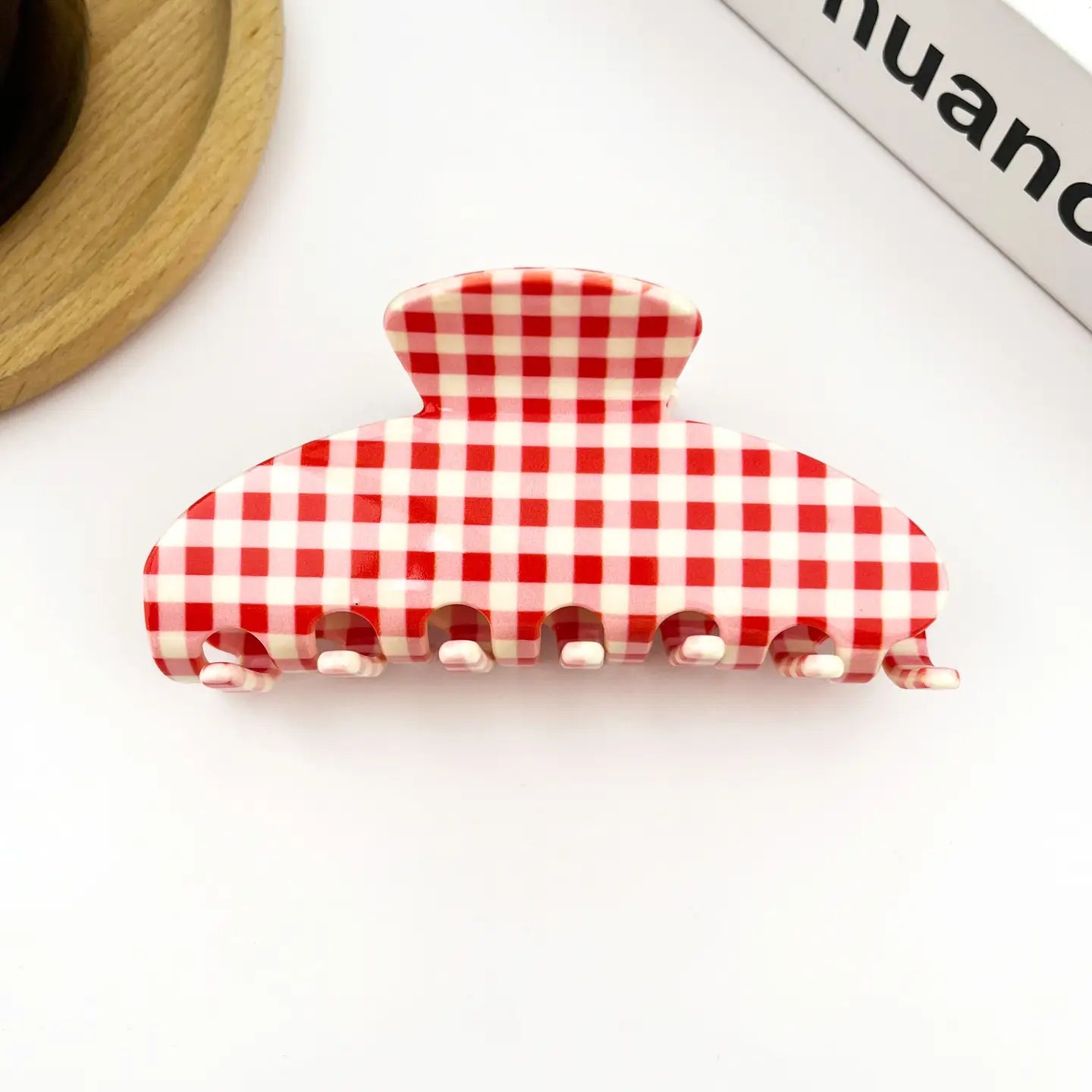 Red and Pink Checkered Claw Clip