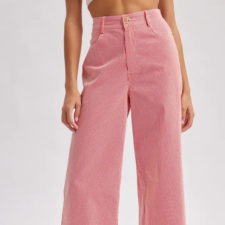 Red and White Striped Wide Leg Pants