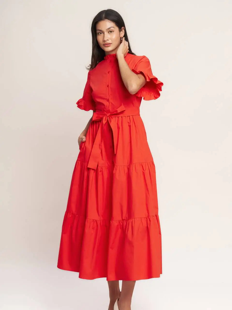 Red Ruffle Midi Dress