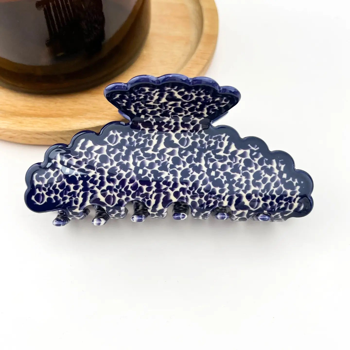 Wavy Dark Blue Marble Claw Clip
