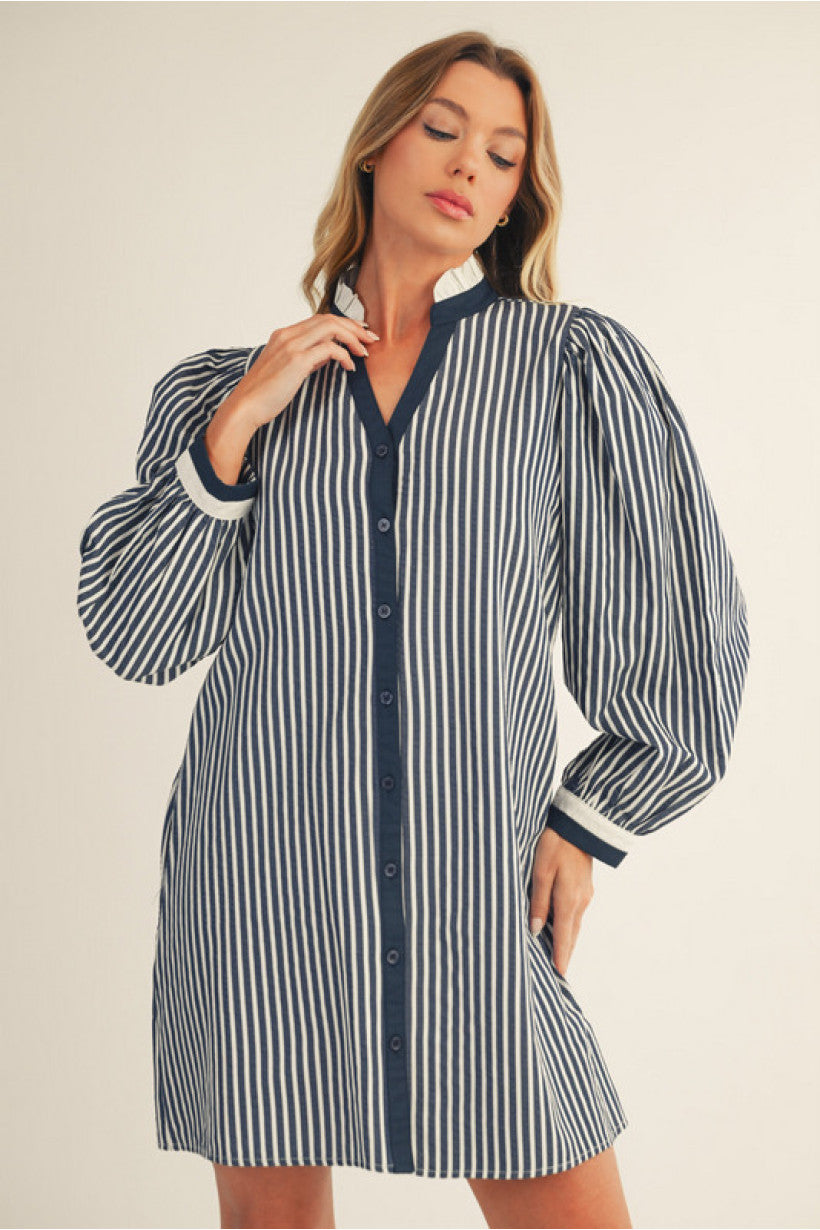 Long Sleeve Puff Denim Dress Medium Long Sleeve Puff Denim Dress Medium