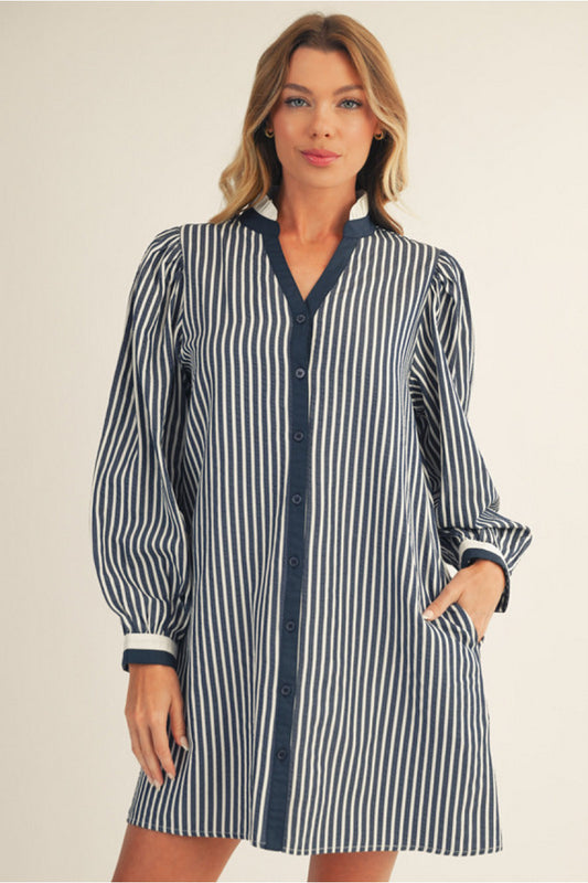 Long Sleeve Puff Denim Dress