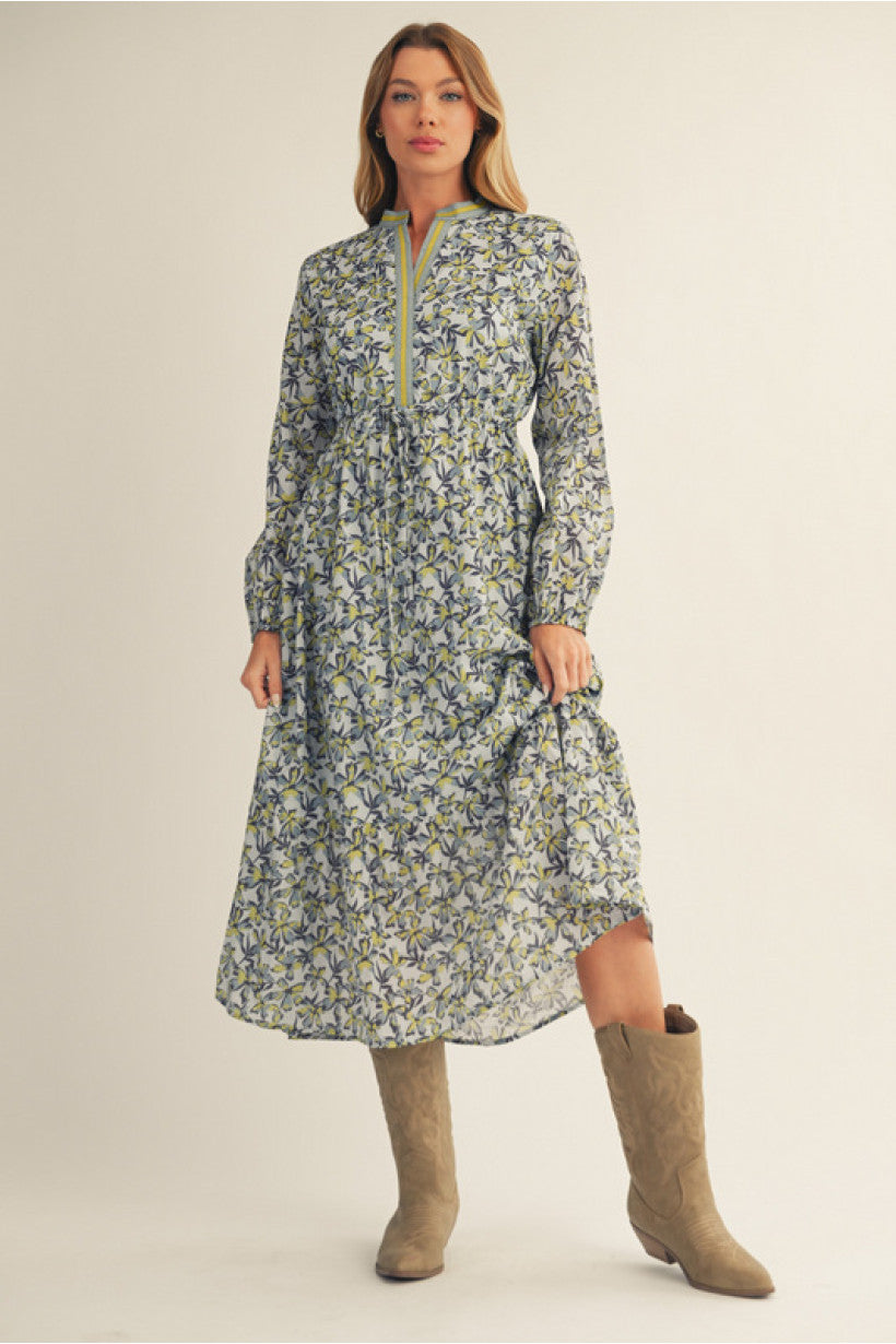 Neckline Floral Midi Dress