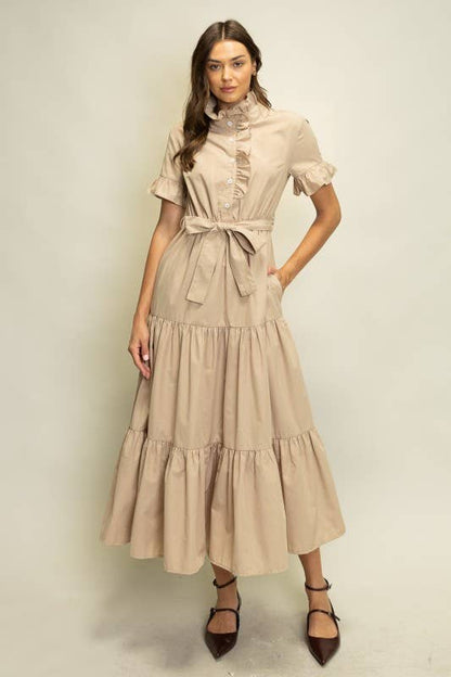 Tiered Ruffle Collar Shirt Dress